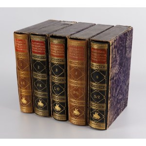 The Illustrated Encyclopedia by Trzaska, Evert, and Michalski, featuring numerous maps, tables, and illustrations within the text. Edited by Dr. Stanisław Lam [1928] [deluxe binding by Introligatornia Artystyczna]