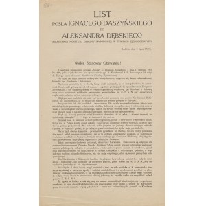Letter from Ignacy Daszyński to Aleksander Dębski, Secretary of the National Defense Committee in the United States [1914]