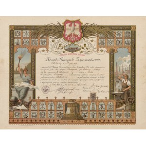 Dyplom podmistrzowski stolarza Jana Mariana Kosnagowskiego. Urząd Starszych Zgromadzenia Stolarzy w Strykowie [1927]