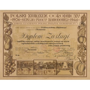 Dyplom Zasługi dla Stefana Witkowskiego od Polskiego Związku Ogrodniczego [1946]