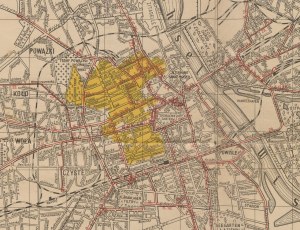 [plan] Plan miasta Warszawy z zaznaczonymi granicami getta [1942]