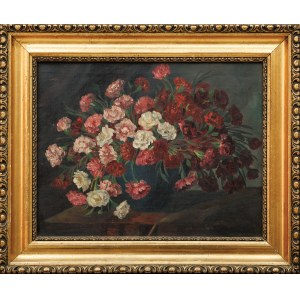 CARNATIONS IN A BLUE VASE, mid-20th century