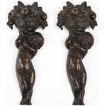 PAIR OF APPLIQUES - PUTTO WITH BASKETS OF FRUIT, 19th century
