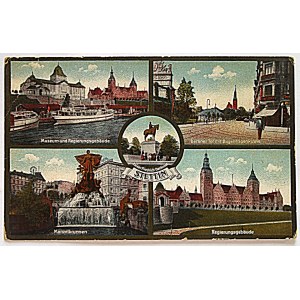 [SZCZECIN]. Stettin. Five Views; Museum and Government Building. Berliner Gate with 45. Bugenhagen Church...