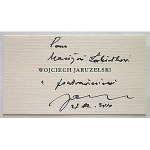 [BUSINESS CARD]. Wojciech Jaruzelski. Handwritten dedication with a handwritten signature and the date February 22, 2010...