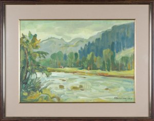 Michał KWAŚNY (1919-1997), Pejzaż podgórski z rzeką, 1974