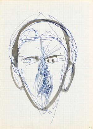 Jerzy PANEK (1918-2001), Głowa mężczyzny - ujęcie en face, 1964 [14 sierpnia]. Rysunek ze 