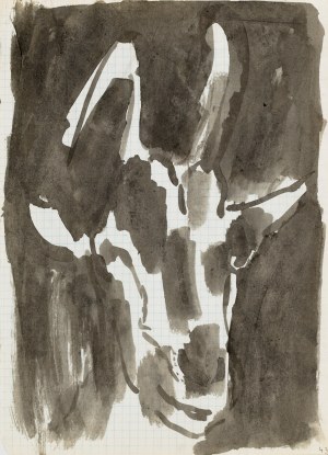 Jerzy PANEK (1918-2001), Głowa kozy na granatowym tle, 1964 [14 sierpnia]. Rysunek ze 