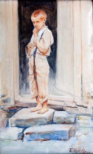 Jan Kazimierz Olpiński (1878 Lwów-1936 tamże), Portret chłopca, 1925 r.