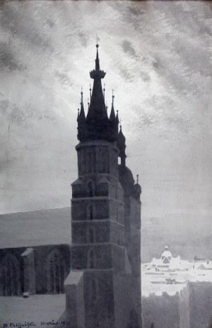 Stanisław Fabijański (1865 Paryż - 1947 Kraków), Wieże kościoła Mariackiego w Krakowie, 1921 r.