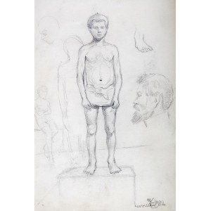 Karol Kossak (1896 Lwów-1975 Ciechocinek), Szkice postaci chłopca, głowy mężczyzny, (praca dwustronna), 1922 r.