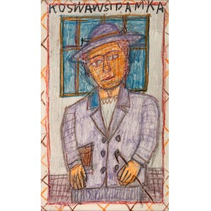 Nikifor Krynicki (1895 Krynica-1968 Folusz), Portret mężczyzny w kapeluszu