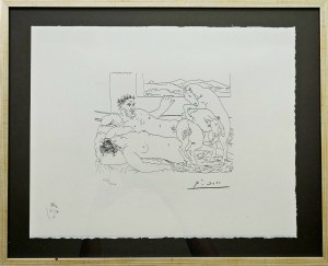 Pablo PICASSO (1881 - 1973) Rzeźbiarz i śpiąca modelka...z cyklu Suita Vollarda,1973