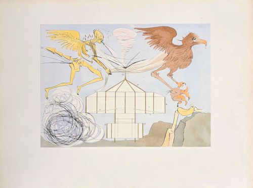 Salvador Dali (1904-1989) L’Aéroplane (Samolot / Samolot Braci Wright) z teki Hommage à Leonardo da Vinci (znanej również jako Great American Inventions / Amerykańskie Wynalazki) 1975