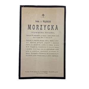 OBITUARY: Janina Morzycka, née Niżyńska [died Feb. 15, 1900], landowner, wife of Edward Marcin Morzycki of the Mora coat of arms [1854–1888]