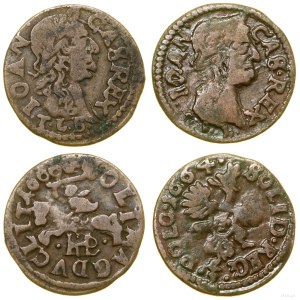Polska, zestaw: 2 szeląg miedziany (boratynka), 1664 i 1666, Ujazdów i Wilno