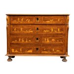 Walnut chest of drawers with figurative inlays - Piedmont, 18th century