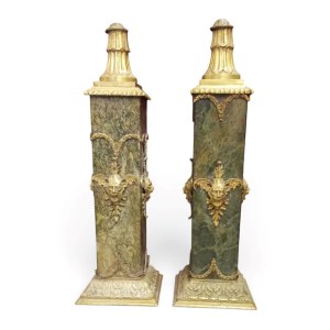 Pair of Empire-style marble and bronze floor lamp bases - France, late 19th century