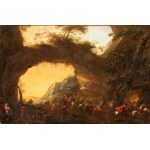 Georg Philipp Rugendas (cerchia di) Landscape painting depicting a bandit ambush and a carriage - 18th century