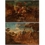 A pair of paintings depicting battle and hunting scenes - 18th century