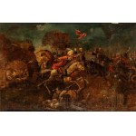 A pair of paintings depicting battle and hunting scenes - 18th century
