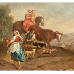 Francesco Zuccarelli (seguace di) Landscape with fountain, shepherds and flocks -