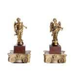 A pair of marble columns with gilded bronze angels - Italy, 18th century