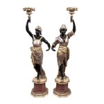 Pair of Venetian Moretto-style candle holders - Late 19th century - early 20th century