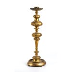 Brass candlestick with gilded wooden base - Italy, 19th century