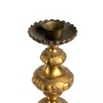 Brass candlestick with gilded wooden base - Italy, 19th century