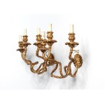 Pair of carved and gilded wooden wall sconces - Northern Italy, 19th century