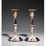 Pair of Bilston enamel candlesticks - England, late 18th century