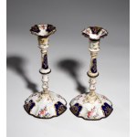 Pair of Bilston enamel candlesticks - England, late 18th century