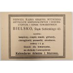 Advertising print—Stationery Market, Bielsko, Zamkowa 1 / Manufacturer of carnival items and social insignia, Bielsko), Second Polish Republic period