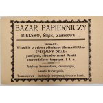 Advertising print—Stationery Market, Bielsko, Zamkowa 1 / Manufacturer of carnival items and social insignia, Bielsko), Second Polish Republic period