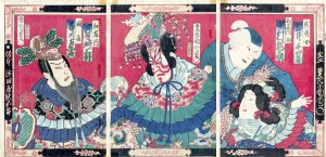 Toyohara Kunichika (1835-1900), Aktorzy teatru kabuki - Bitwa pod Coxingą, wyd. Gusokuya Kahei, Tokio/Japonia, ok. 1870 r.