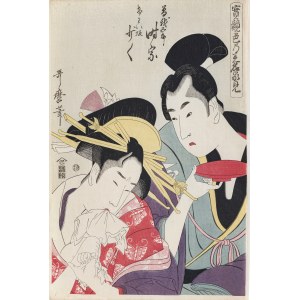 Kitagawa Utamaro (1753-1806), Samuraj Sogo no Goro i jego ukochana Kewaizaka no Shosho, z serii: Rodzaje prawdziwych uczuć: Źródła miłości, wyd. Nishikie Kenkyūkai, Tokio/Japonia, 1920 r.