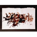 Józef Wilkoń (born February 12, 1930), Horses (postcard signed by the artist)