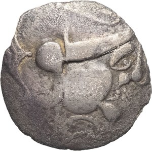 Ambiens / Ouest du Belgium. Lamellaire en argent, Classe I à l'hippocampe, var. 1 (profil réaliste) ND (début du IIe tiers du Ier siècle avant J.-C.).