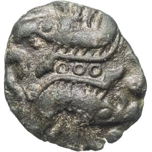 Ambiens. Bronze coin depicting facing wild boars, Class II, var. 2 ND (second third of the 1st century B.C. and pre-Augustan period).