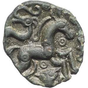 Ambiens. Bronze coin depicting facing wild boars, Class II, var. 2 ND (second third of the 1st century B.C. and pre-Augustan period).