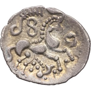 Aulerci Eburovices. Lamellar coin with the head of Pallas, var. 1 “with the seahorse,” undated (end of the Gallic Wars and pre-Augustan period).