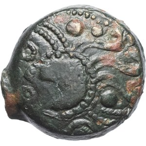 Aulerci Eburovices / Carnutes. Class I bronze coin “derived from the gold Eburovices types,” var. 2 ND (end of the Gallic Wars and pre-Augustan period).