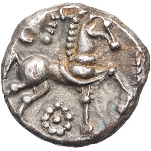 Lémovices. Drachma, Class I, with the circle centered beneath the horse, var. 1 ND (late 2nd century – first third of the 1st century B.C.).