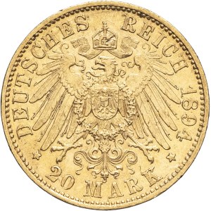 Saxe, Albert (1873–1902). 20 marks, 1894, E, Muldenhutten.