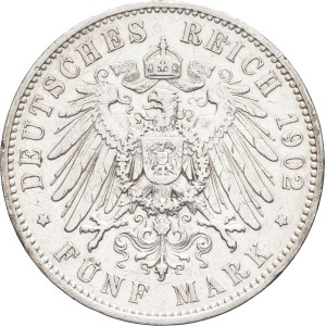 Saxe, Albert (1873–1902). 5 (five) marks, 1902, E, Muldenhütten.