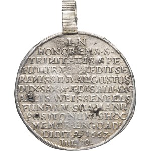 Saxe-Weissenfels (duché de), Auguste (1656-1680). Thaler, pose de la première pierre de l’église du château de Weissenfels 1663, Halle ou Magdebourg.