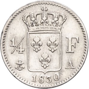 Charles X (1824–1830). 1/4 franc, 1830, A, Paris.