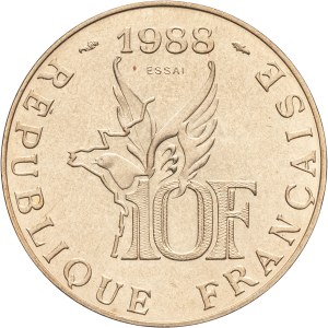 Fifth Republic (1958–present). 10-franc trial coin, Roland Garros 1988, Pessac.