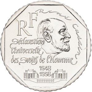 Fifth Republic (1958–present). 2-franc trial coin by René Cassin, 1998, Pessac.